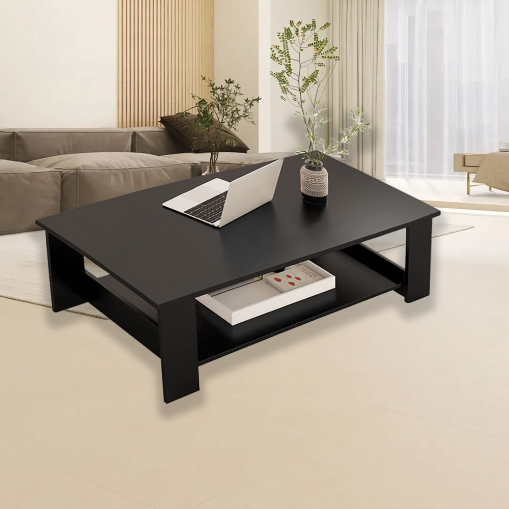 Modern Coffee Table Living Room Tea Side End Desk With Lower Storage Shelf Black