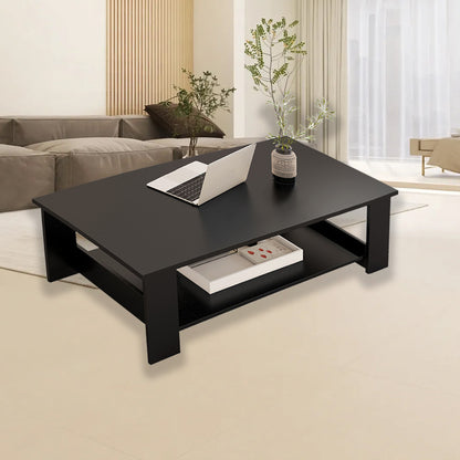 Modern Coffee Table Living Room Tea Side End Desk With Lower Storage Shelf Black
