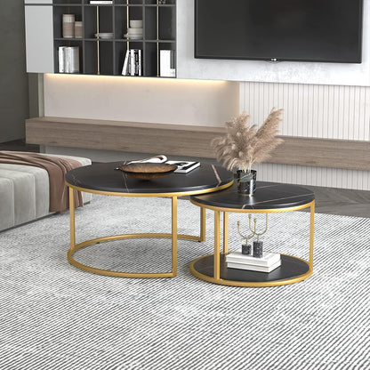 Nesting Coffee Tables Set of 2 Round Stacking Sofa Side Tables for Living Room