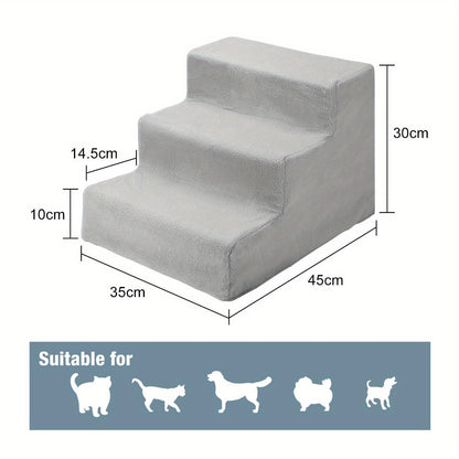 3-Step Pet Stairs Dog Steps with Washable Non-Slip Plush Cover – Lightweight Foldable Pet Ladder for Sofa Bed & Car, Reduces Joint Strain for Dogs & Cats, Black Yellow Grey