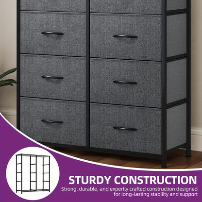 8-Drawer Fabric Dresser with Solid Wood Top – Bedroom & Living Room Chest of Drawers Storage Unit, Multiple Colours
