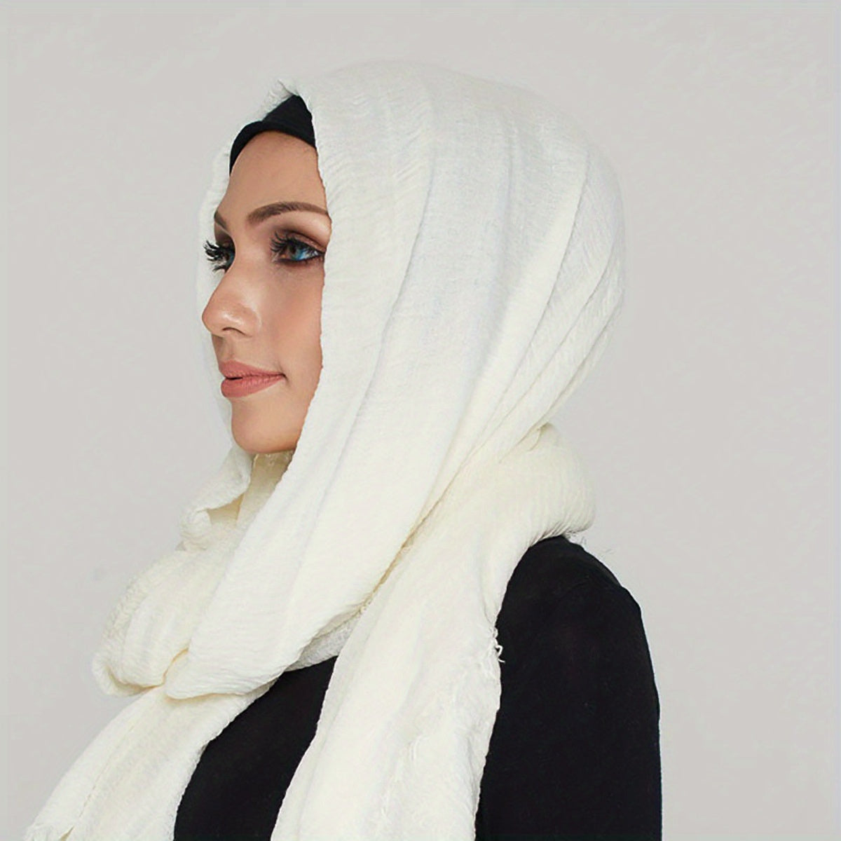 3pcs/Lot Solid Color Bubble Pleated Warm Autumn And Winter Scarf Solid Color Muslim Headscarf Hijab Scarf Ramadan
