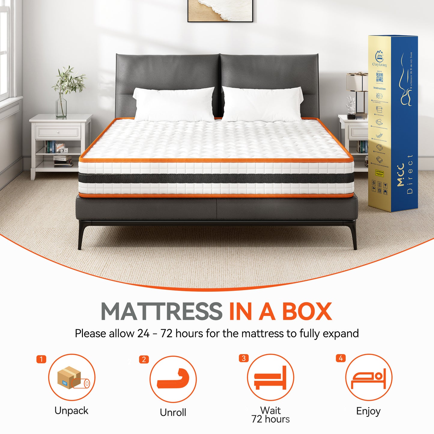 Bed Mattress Memory Foam and Pocket Spring Hybrid Mattress with 3D Breathable Fabric, Medium Soft to Medium Firm Support Mattress, Roll-Up Packaging for Bedroom