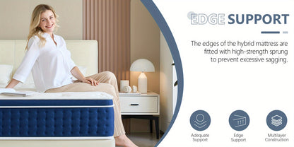 30cm Hybrid Mattress Pocket Sprung 3ft 4ft 4FT6 Double 5ft King 6ft Memory Foam Mattress In A Box, Pocket Spring for Edge Support, Medium Firm Mattress for Balance Of Comfort And Support, Fiberglass Free & Isolate Motion