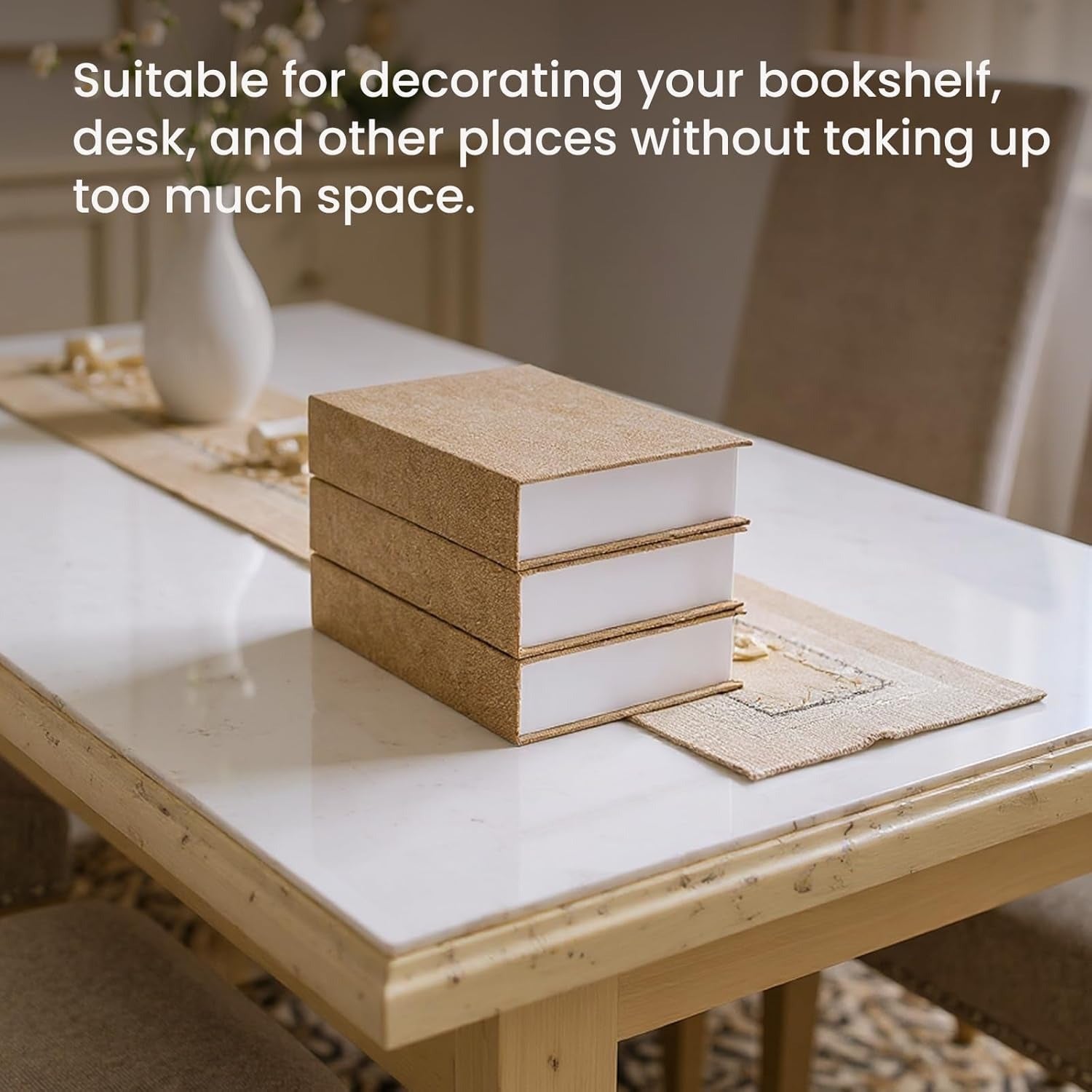 Decorative Book Storage Boxes - Three-Piece Linen-Look Set
