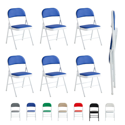 Set of 6 Folding Chairs, Faux Leather Foldable Chairs with Metal Frame and Padded Seat, Easy to Fold and Store for Home, Office, Dining and Reception