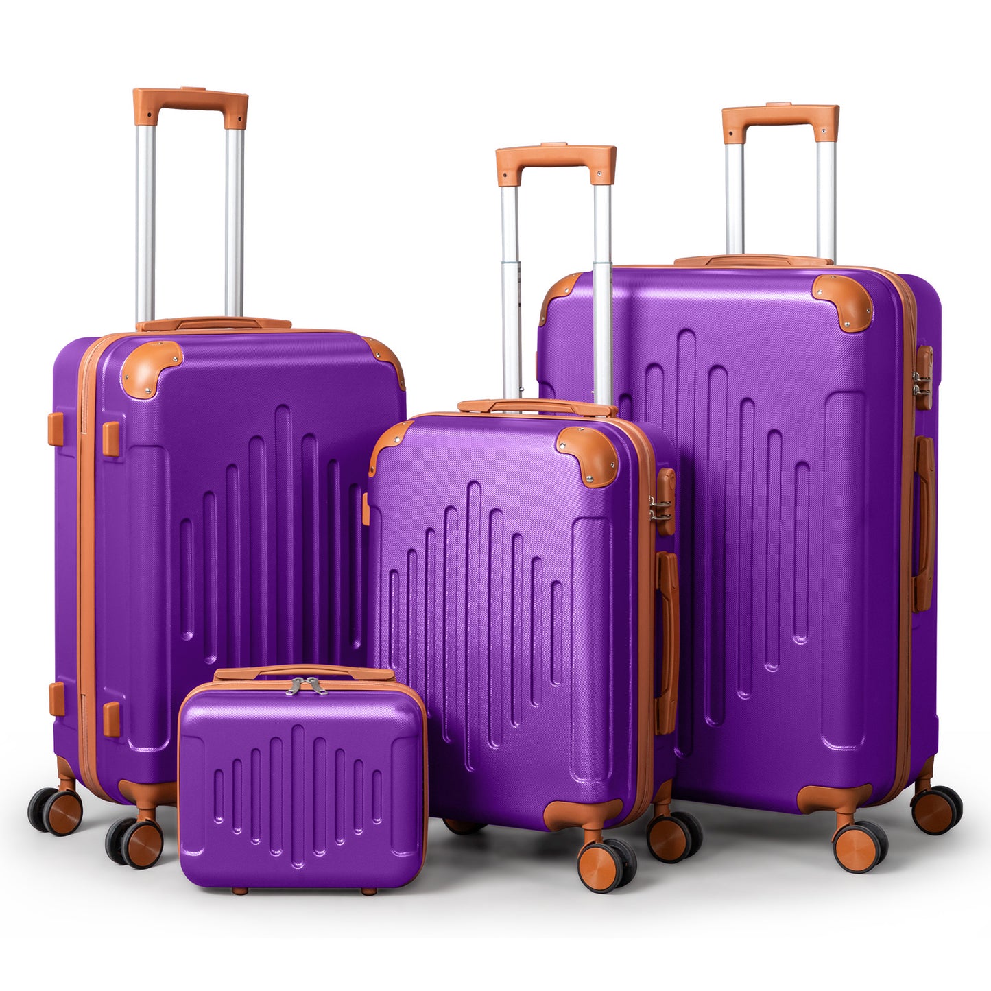 4/5pcs Hard Shell Luggage Set, Expandable & Lightweight Hardside Suitcase With 360° Spinner Wheels (12, 16, 20, 24, 28 Inch) - Stylish White Paired With Brown Luggage