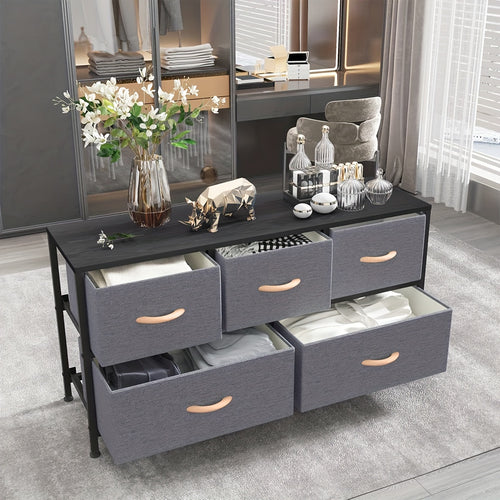 Chic Dark Gray 5-Drawer Storage Cabinet with Wood Panels & Metal Frame - Perfect for Bedroom & Living Room Organization, Storage Drawer Units