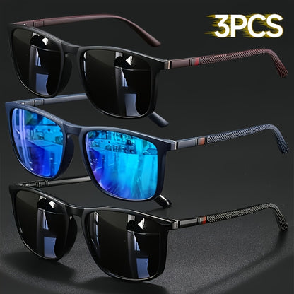 3pcs Men's and Women's Fashionable Versatile Glasses, Square Full-Frame Design, Lightweight Overall Construction, Drop-Resistant and Durable PC Frame and Lenses, Combining Practicality and Decoration, Suitable for Holiday Gifting and Photo Props