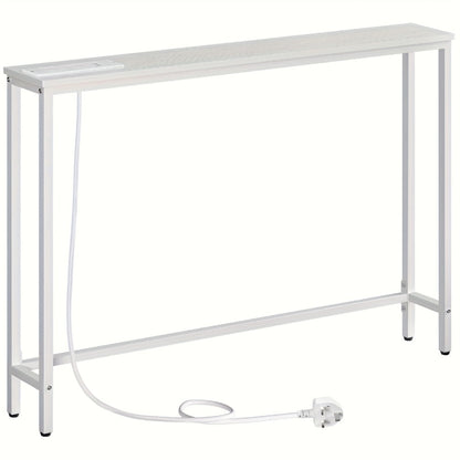 Console Table with Charging Station 100cm – Compact Narrow Hallway Table with USB Ports & Power Outlets, Slim Entryway Sofa Side Table for Small Spaces, Living Room & Bedroom, Rustic Brown