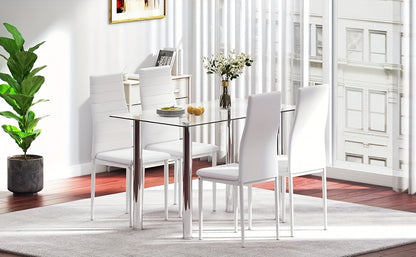 Dining Chairs, Faux Leather Upholstery High Back Metal Legs, Collection of Four, Suitable for Kitchens and Dining Rooms, Available in White Black Grey