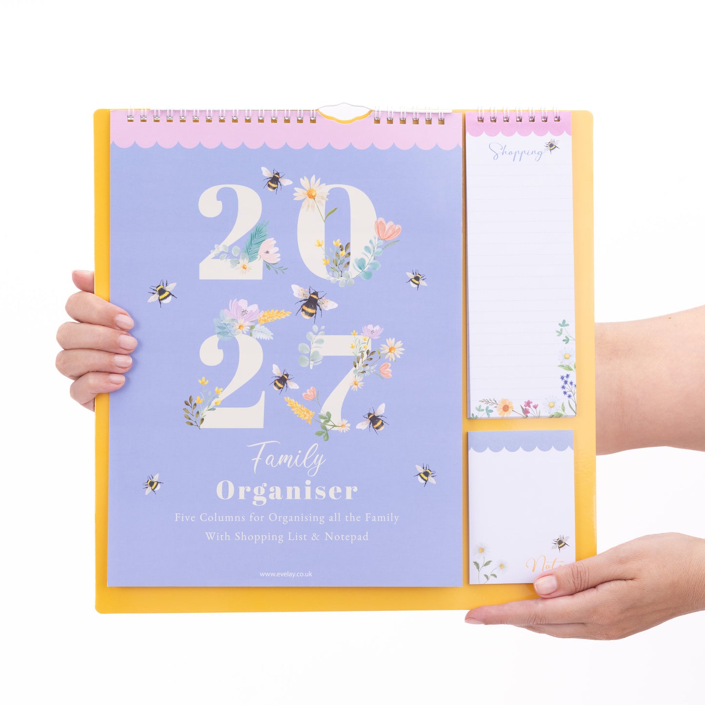 Evelay 2027 Family Planner Calendar – 5 Column Wall Organiser with Shopping List & Notepad | Large Month-to-View Schedule for Busy Homes, Kitchens & Offices