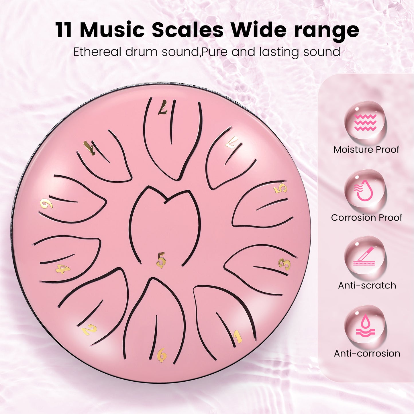 Steel Tongue Drum 11 Note 6 Inches D-Key Rain Drums for Garden,Handpan Drums with Music Book, Mallets and Carry Bag,Percussion Instrument Gift for Meditation Musical Education Mind Healing
