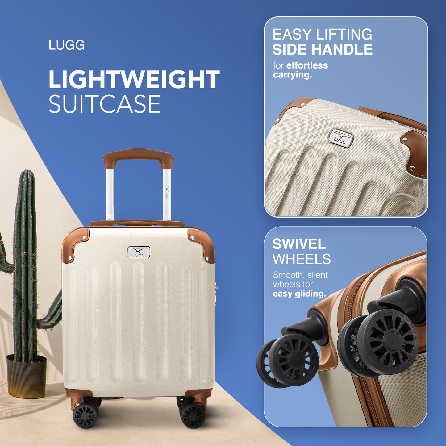 LUGG Skywander 15 Inch (45x34x20cm) Lightweight Underseat Cabin Bag EasyJet Approved Carry-On Suitcase, Durable ABS Hard Shell, Smooth Double Spinner Wheels, Water Resistant & Compact Travel Luggage (45x34x20cm)