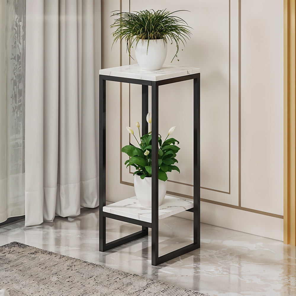 1 Pack, 2-Tier Versatile Metal Plant Stand - Space-Saving Indoor/Outdoor Multi-Layer Potted Plant Rack - Ideal Home Decoration Organizer for Living Room, Balcony, and Bedroom with Sturdy Construction and Easy Assembly - Black/White