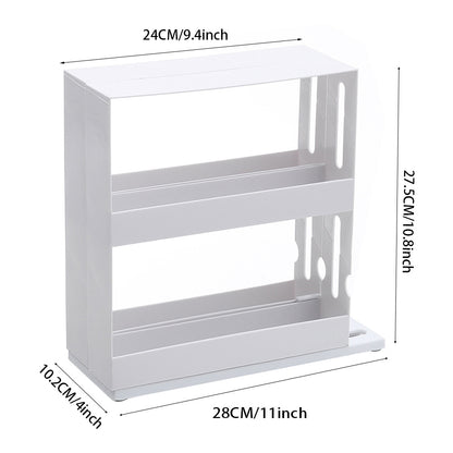 1 piece, double-layer rotating kitchen spice rack, plastic shelf, multi-purpose organizer for kitchen, pull-out cabinet and countertop storage for spice bottles and cans, space saving storage rack, white, size: 28 cm W x 10.2 cm D x 27.5 cm H