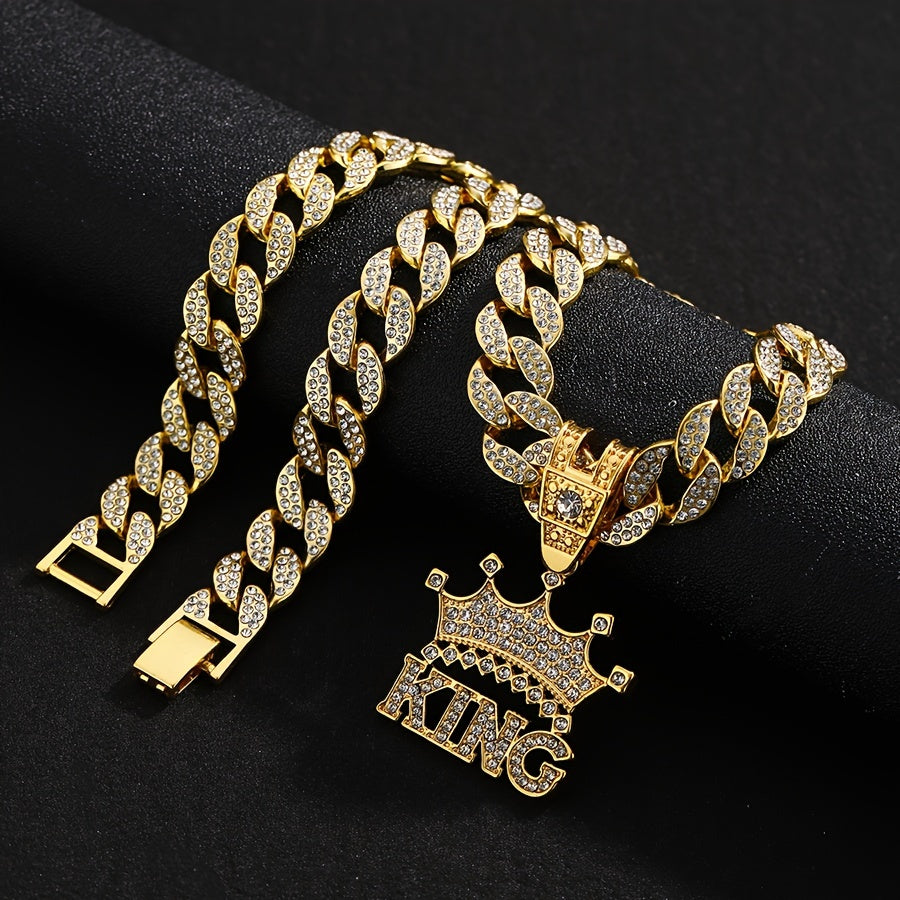 Crown & KING Cuban Chain Pendant Necklace