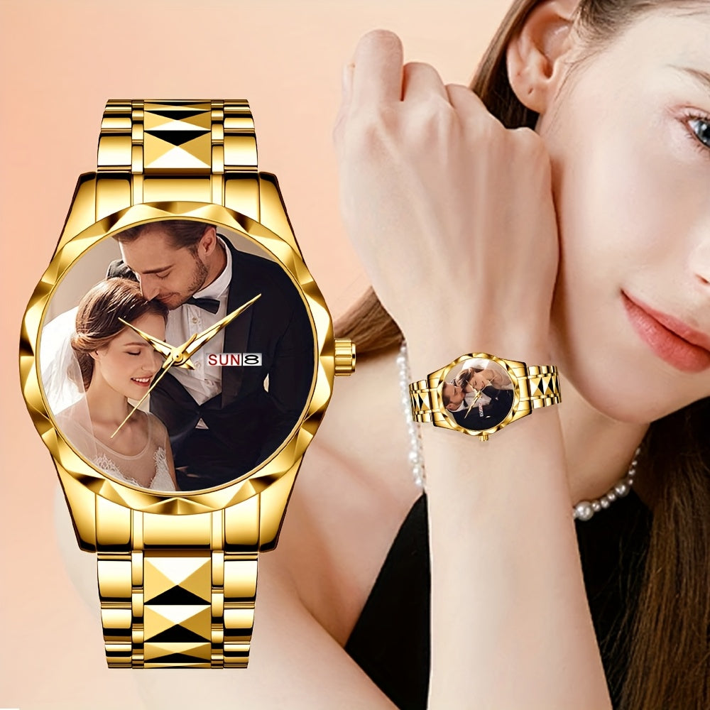 [Customizable Quartz Watch] Customizable Quartz Watch Classic Round Dial Comes with a Beautiful Gift Box And Strap Adjuster Send to Staff Send to Family Send to Friends Send to Girlfriend First Choice Customized Gift Customize Your Favorite Picture
