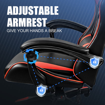 【Gaming Chair】 Ergonomic design Office Chair, height adjustable office chair, Lumbar Support+ headrest, 90° - 135° reclining gaming chair, white, red, gray