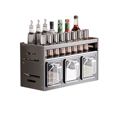 3/4/5-Compartment Seasoning Containers Kitchen Seasoning Storage Rack Spice Rack Organizer for Kitchen Countertop, 1 SET Stainless Steel Adjustable Wall Mounted Spice Storage ith Removable Containers and Seasoning Boxes -Halloween Ideal for Christmas Gift