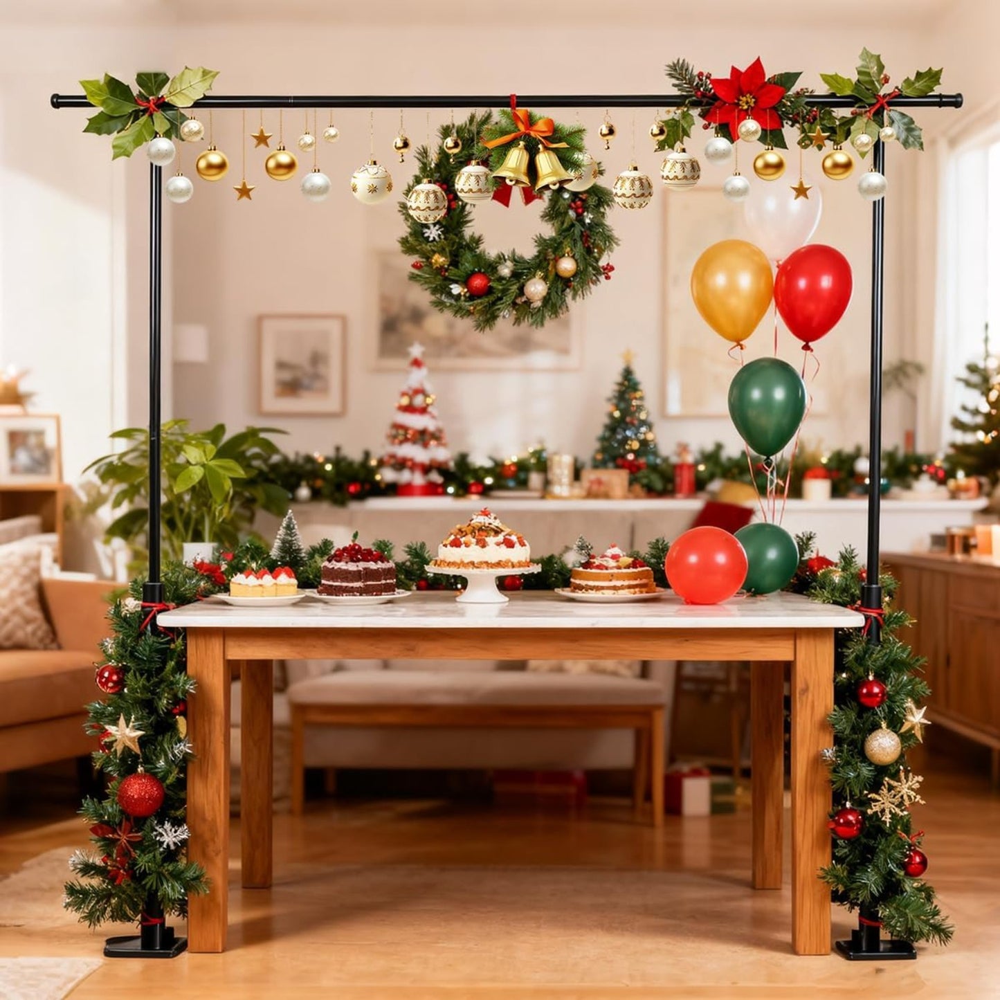 BREEZENEST Adjustable Metal Table Arch Stand for Party, Wedding & Christmas Decoration - Sturdy Black Iron Backdrop Frame for Balloons, Garland, Flowers & Event Display, Detachable Design, 240×120cm