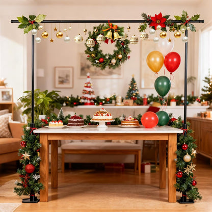 BREEZENEST Adjustable Metal Table Arch Stand for Party, Wedding & Christmas Decoration - Sturdy Black Iron Backdrop Frame for Balloons, Garland, Flowers & Event Display, Detachable Design, 240×120cm