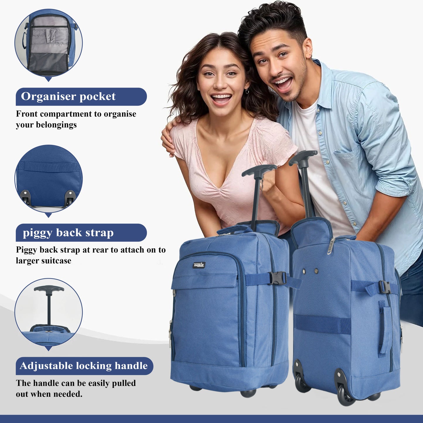 ZAHRAB 40x30x20cm Cabin Bag Underseat Bag Lightweight Hand Luggage Cabin Trolley with Wheels Flight Bags Suit Case