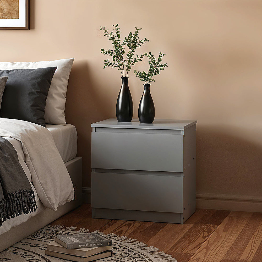 2 Drawer Wooden Bedroom Bedside Cabinet No Handle Storage Nightstand Side Table, Wooden Nightstand with 2 Storage Drawers, Sturdy Modern Sofa Side End Table Chest of Drawers Cabinet for Bedroom, Living Room, 32x30x41 cm, Grey