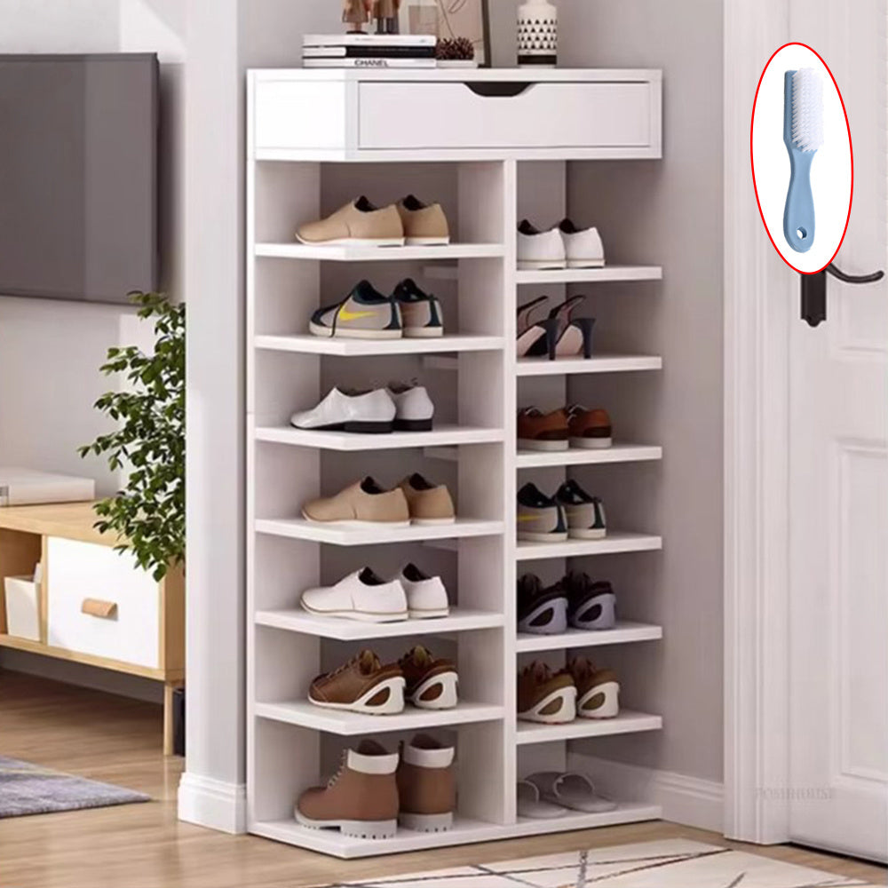 8/9-Tier Heavy-Duty Tall Shoe Rack Cabinet with Drawer, Space-Saving Vertical Shoe Organizer, Narrow Entryway/Bedroom/Office Storage, for Hallway, Closet, Apartment, Bedroom Organization
