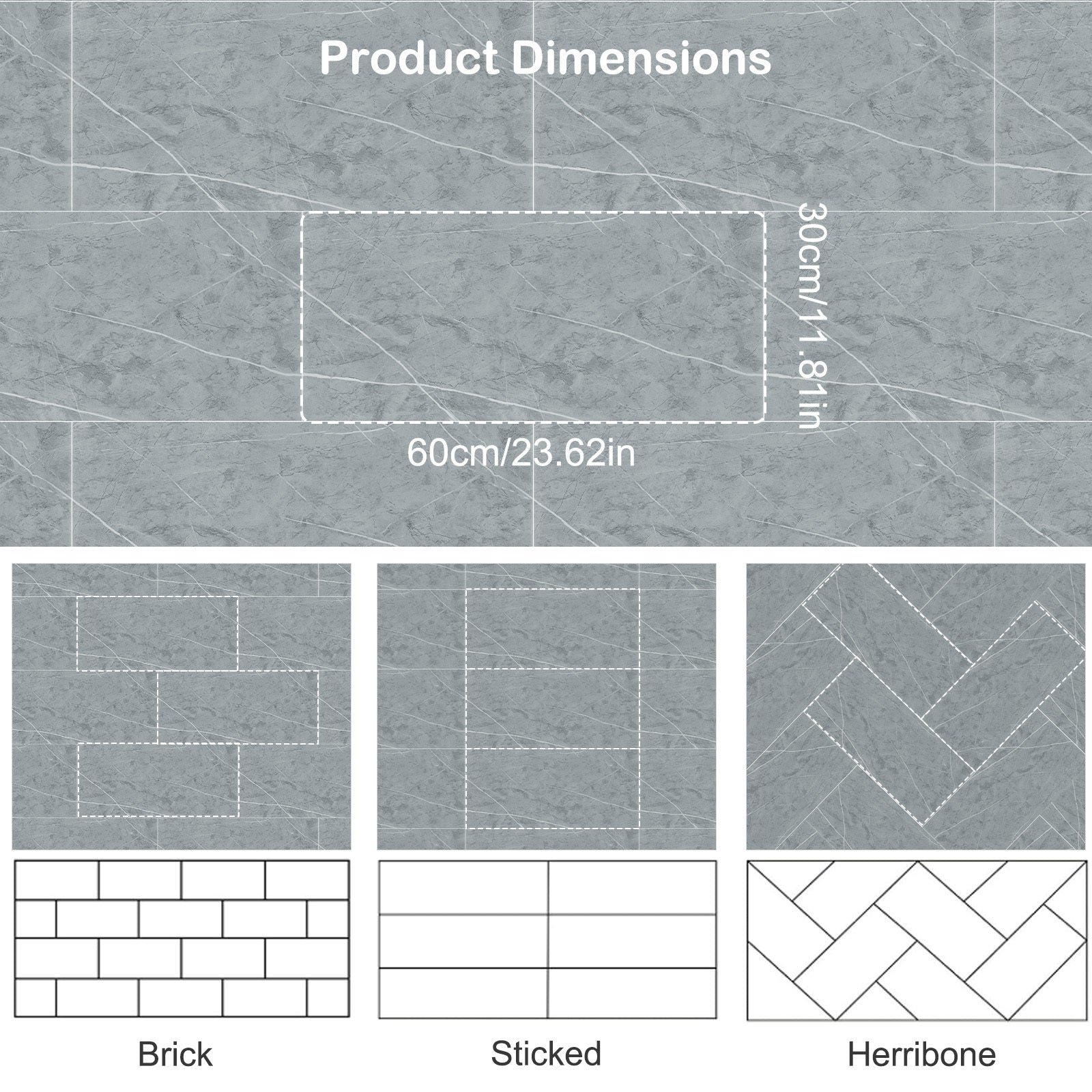 Marble Peel-and-Stick Wall Tiles - 32-Piece 60 x 30cm Set