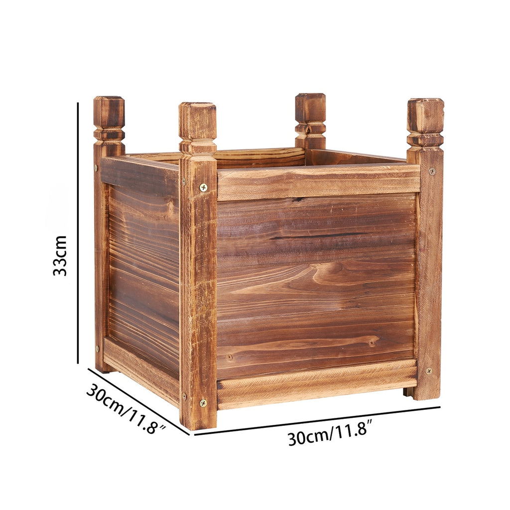 Carbonised Pine Wood Raised Planter Box Rectangular – Indoor & Outdoor Wooden Vegetable Flower Bed for Garden, Patio & Yard | S 30cm, M 60cm, L 90cm