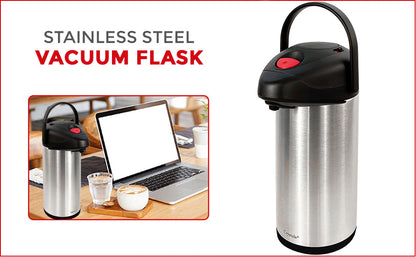 5L Stainless Steel Insulated Vacuum Airpot Flask with Pump Action, Thermal Carafe for Hot or Cold Drinks