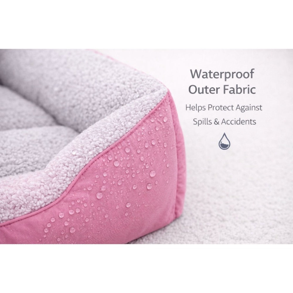 Washable Dog Bed with Bolster Sides Teddy Sherpa Fleece Waterproof Outer Non-Slip Base for Small Medium Large Dogs & Cats Indoor Outdoor Use Available in 6 Sizes & 3 Colours