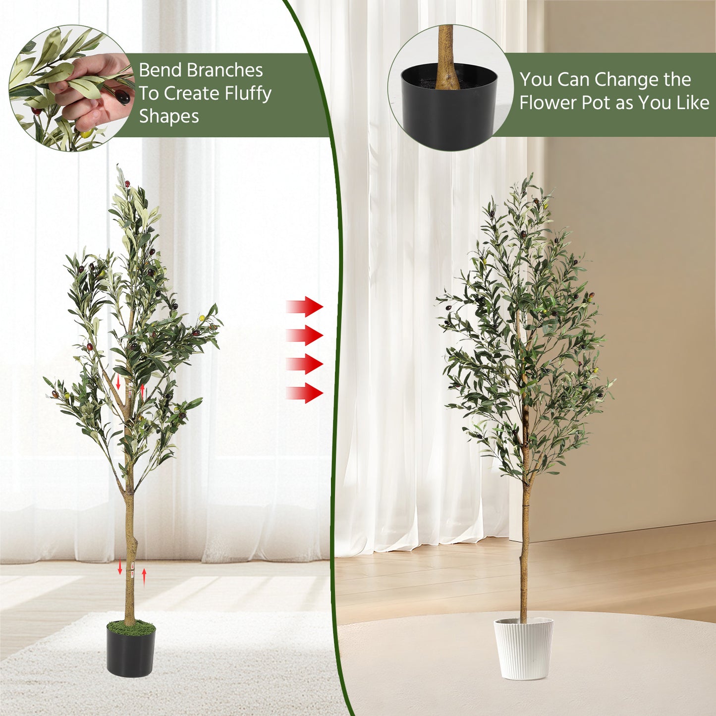 6FT/180cm Artificial Olive Tree Artificial Plant Large Artificial Plant Decoration Indoor Outdoor Home Office Kitchen Living Room Patio Garden Modern Decoration Best for Promotional Housewarming Halloween, Christmas Gift for Keeping Birds and Cats and Oth