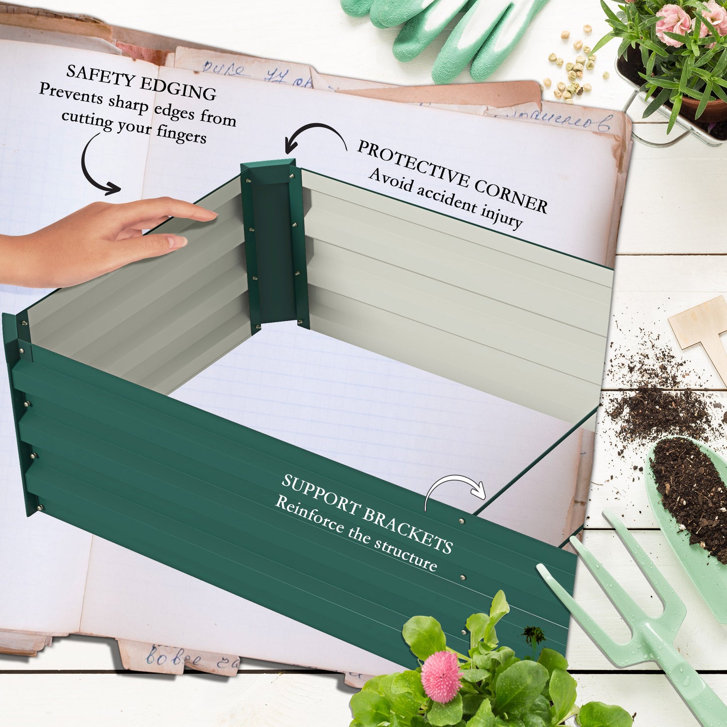 Galvanised Raised Bed for Garden, Rectangular Outdoor Elevated Planter Box with Safety Edging and Open Bottom for Growing Flowers, Herbs and Vegetables, 240 x 60cm, Grey