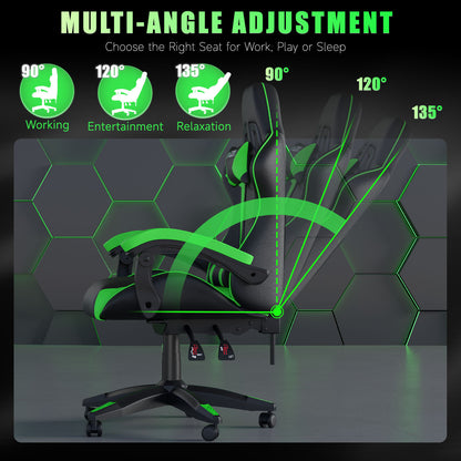 GartistGo Ergonomic Gaming Chair - Gamer Chairs with Lumbar Cushion + Headrest, Height-Adjustable Office & Computer Chair for Adults, Girls, Boys (Without footrest)