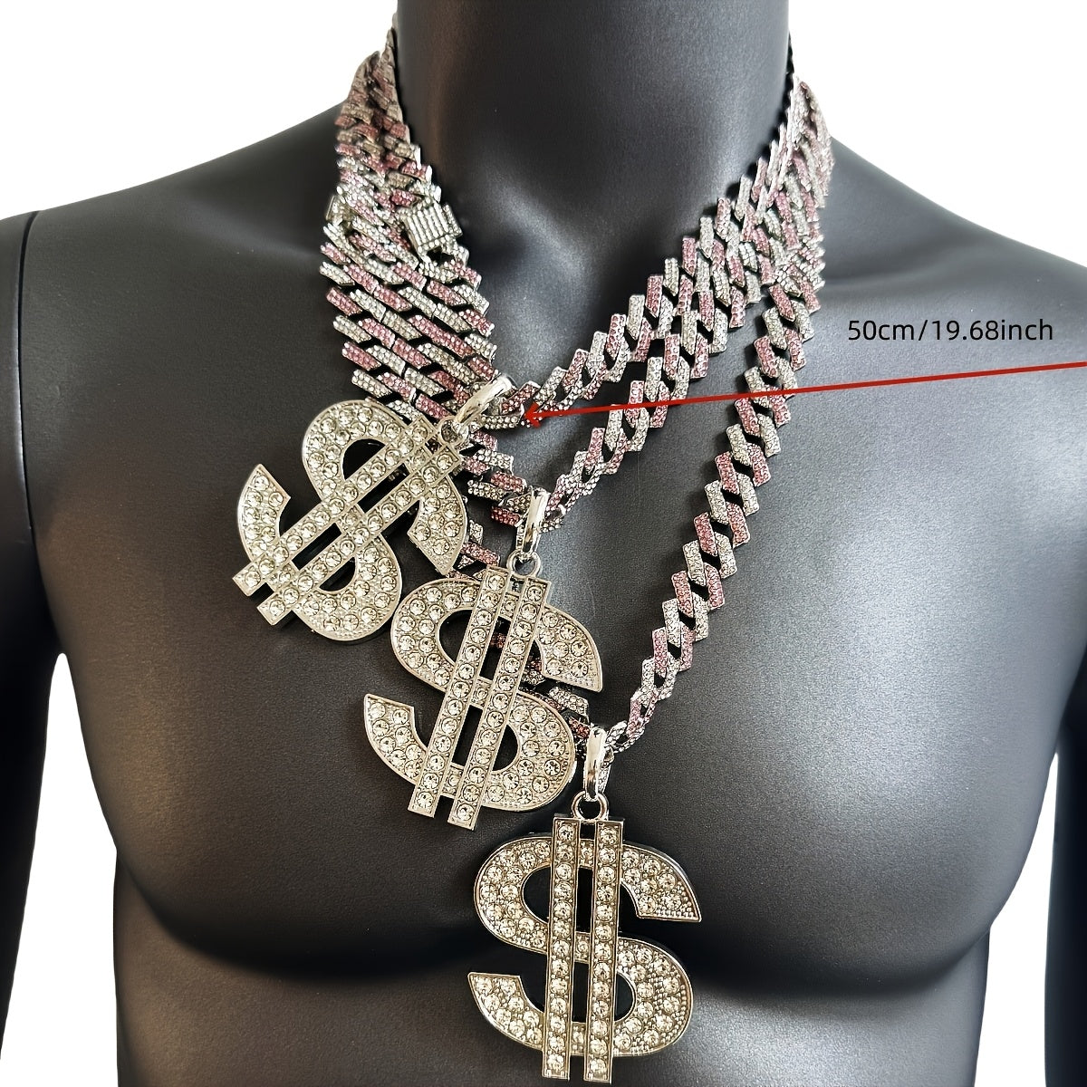 Large and Heavy US Dollar Symbol Pendant,  18K Gold Plated Alloy 18K Gold Plated-plated Cuban Chain Necklace with 12mm Full, Men's Hip-hop Style Ring Combination