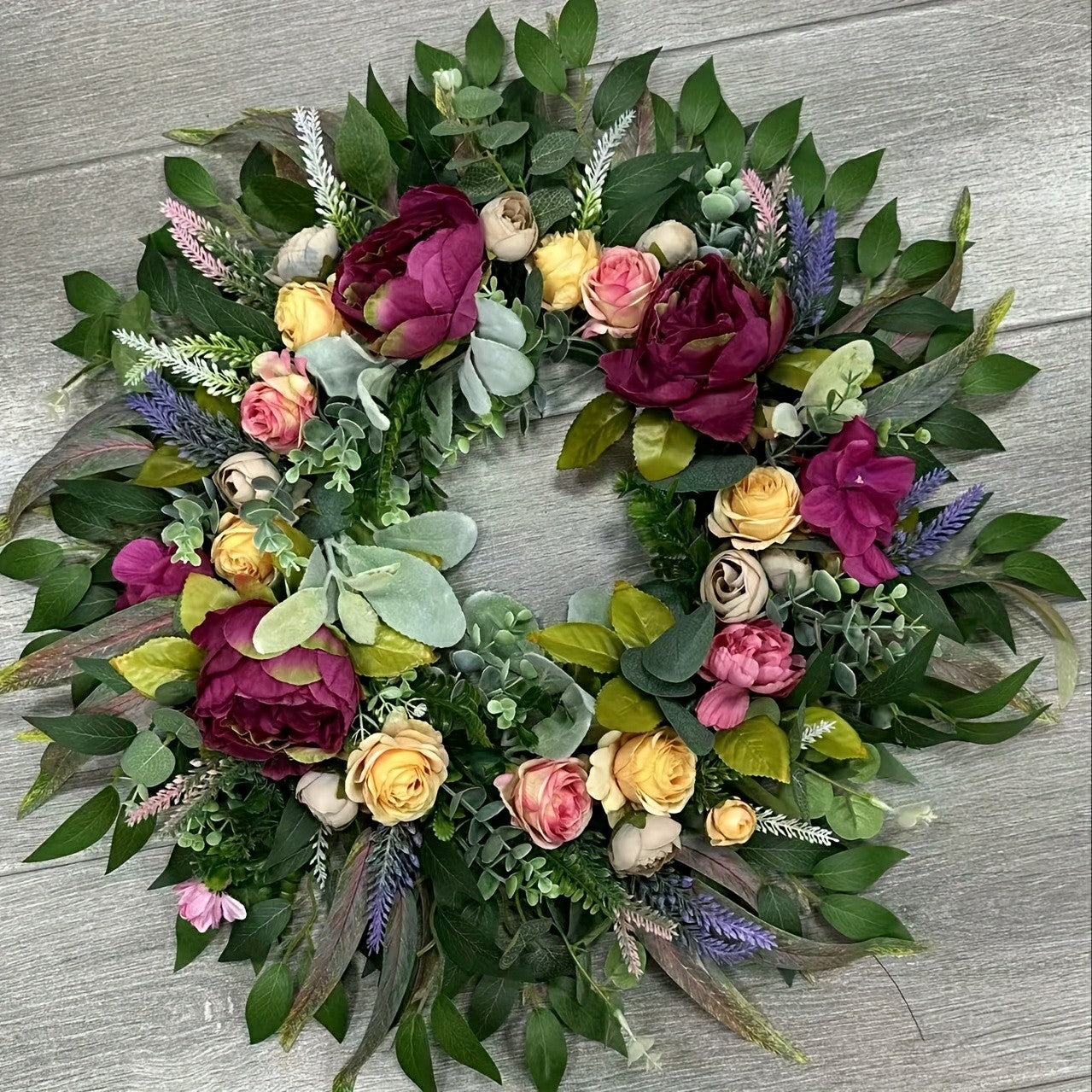 Luxurious Artificial Peony Rose Garland Wreath with Foliage - Blooming Peonies & Roses Suitable for Farmhouse, Wedding, Front Door Hanging, Spring Summer Decor, Plastic Flower Vine for Home Office Decoration