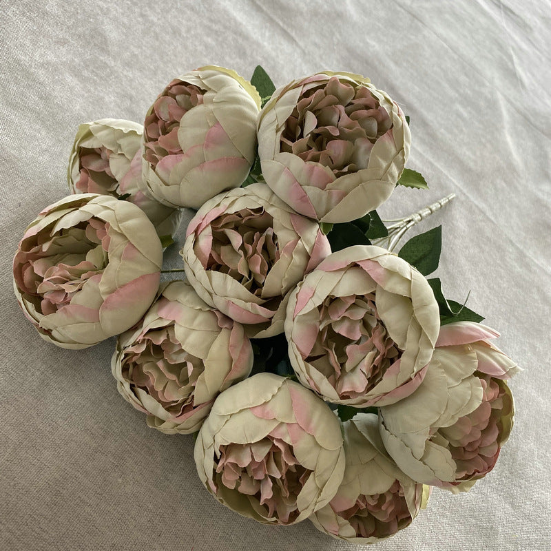 A Bouquet of 10 Round Brushed Fabric with Peonies, Designed in Nordic Style, Weddings - C option