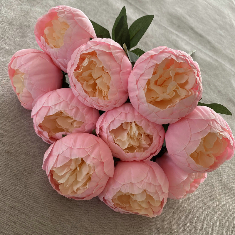 A Bouquet of 10 Round Brushed Fabric with Peonies, Designed in Nordic Style, Weddings - G option