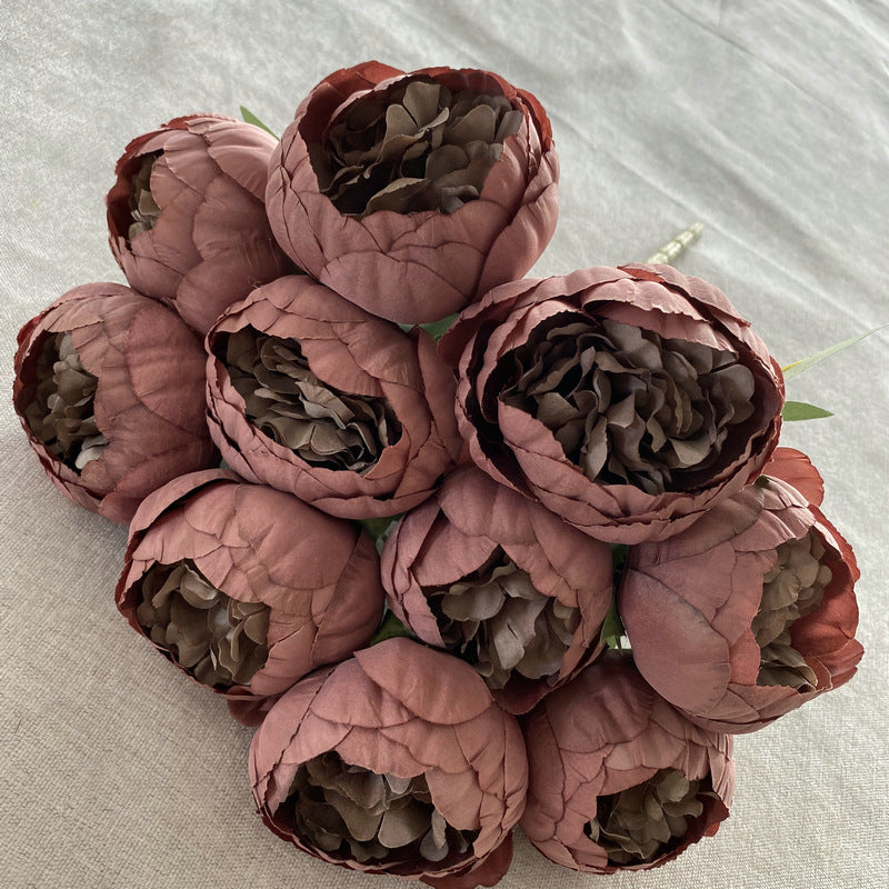 A Bouquet of 10 Round Brushed Fabric with Peonies, Designed in Nordic Style, Weddings - K option