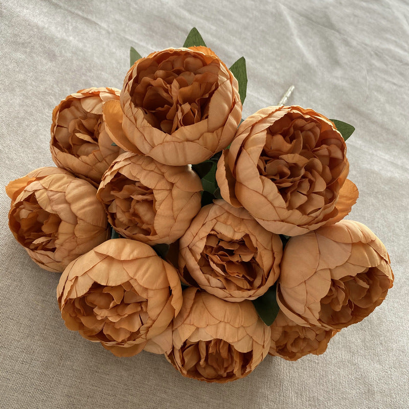 A Bouquet of 10 Round Brushed Fabric with Peonies, Designed in Nordic Style, Weddings - L option