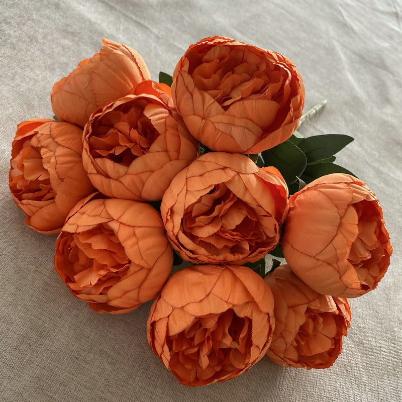 A Bouquet of 10 Round Brushed Fabric with Peonies, Designed in Nordic Style, Weddings - M option