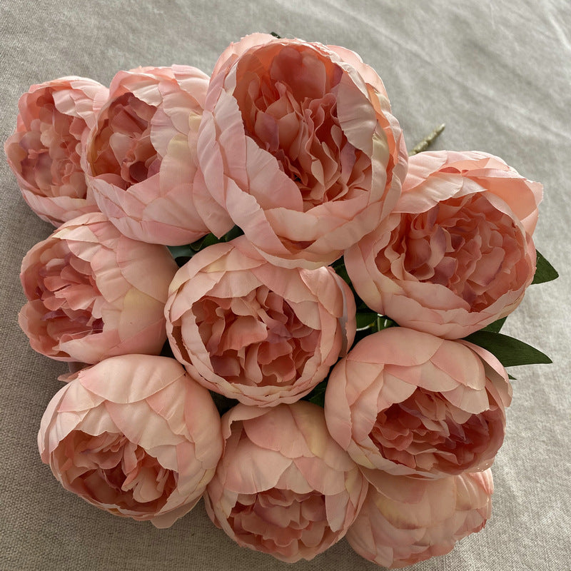 A Bouquet of 10 Round Brushed Fabric with Peonies, Designed in Nordic Style, Weddings