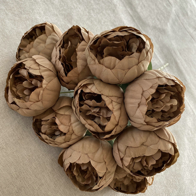 A Bouquet of 10 Round Brushed Fabric with Peonies, Designed in Nordic Style, Weddings - N option