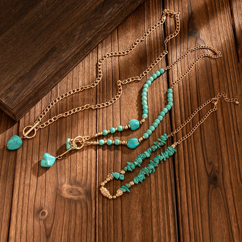 A set of three bohemian turquoise beaded with stacked necklaces women, as accessories - product gallery image 2