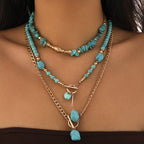 A set of three bohemian turquoise beaded with stacked necklaces women, as accessories