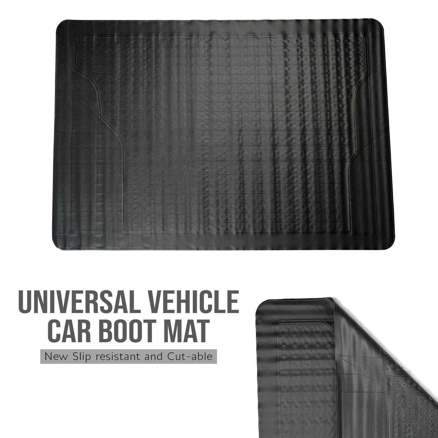 Black Rubber Car Boot Mat - 125 x 81 cm – Universal Car Boot Protector Non-Slip Heavy-Duty Rubber Mats for Cars SUV Truck and VAN, Waterproof - Trim To Fit