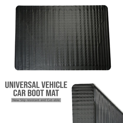 Black Rubber Car Boot Mat - 125 x 81 cm – Universal Car Boot Protector Non-Slip Heavy-Duty Rubber Mats for Cars SUV Truck and VAN, Waterproof - Trim To Fit