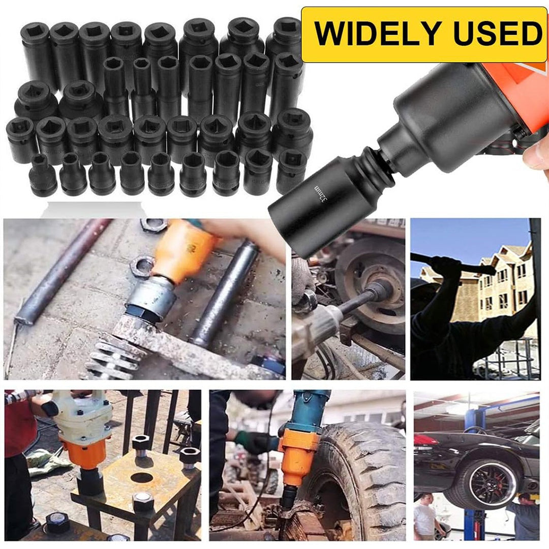 Heavy Duty 40pcs Car Truck Deep Impact 8-32mm 1/2 Inch Black Finish Heavy Duty Socket Set For Auto Repair Cool Gadgets